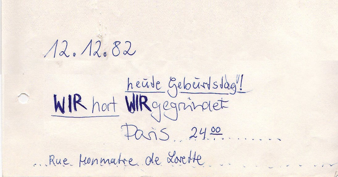 Zettel mit Handschrift: wir hat wir gegründet